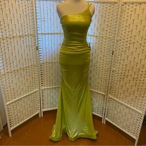 Elegant Lime Green One-Shoulder Dress by B Darling